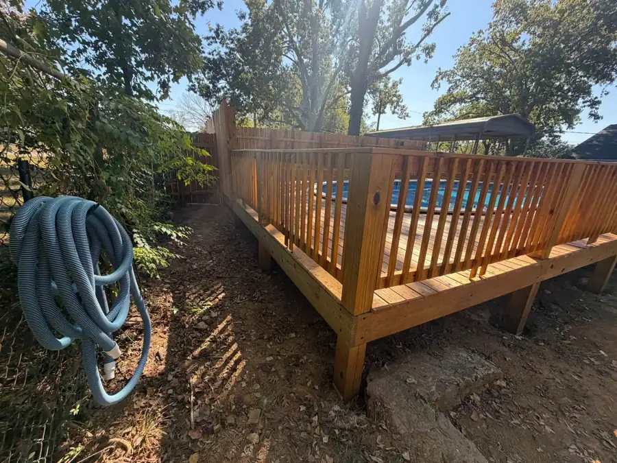 Freshly stained deck boards