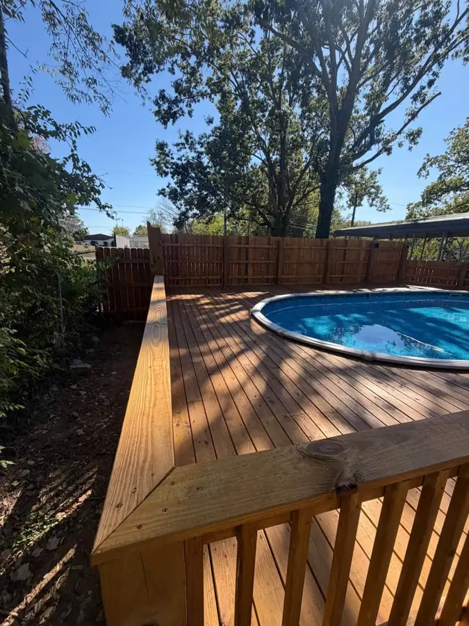 Freshly stained pool deck